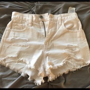 Hollister Distressed White Hi-Rise Shorts